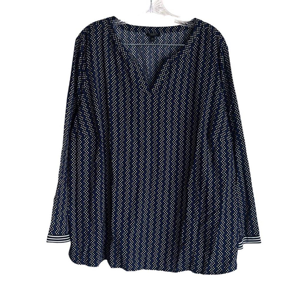 Talbots Womens Blouse Plus Petite 3Xp Blue Polka Dot Long Sleeve Chiffon Peasant
